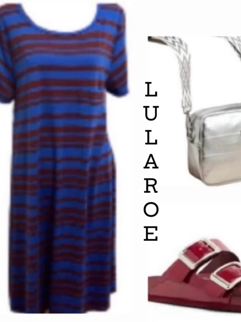 EC LulaRoe Blue & Maroon Striped Dress Size XL